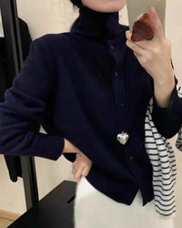 French-Style High-Neck Cashmere Knitted Cardigan