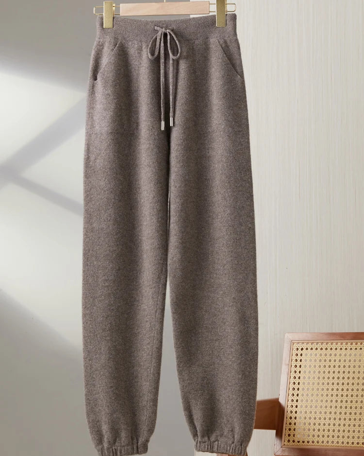Merino Wool Solid Elastic Waist Knit Pencil Pants
