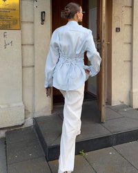 Tie Belt Cotton Shirt Blouse