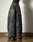 Washed Jacquard High Rise Wide Leg Jeans