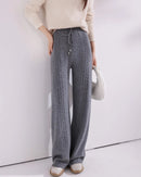 Cable-Knit Wool Wide-Leg Pants