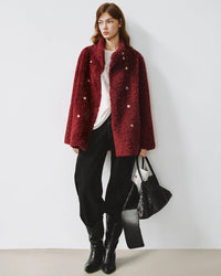 Faux Fur Solid Stand Collar Single-Breasted Loose Thick Coat