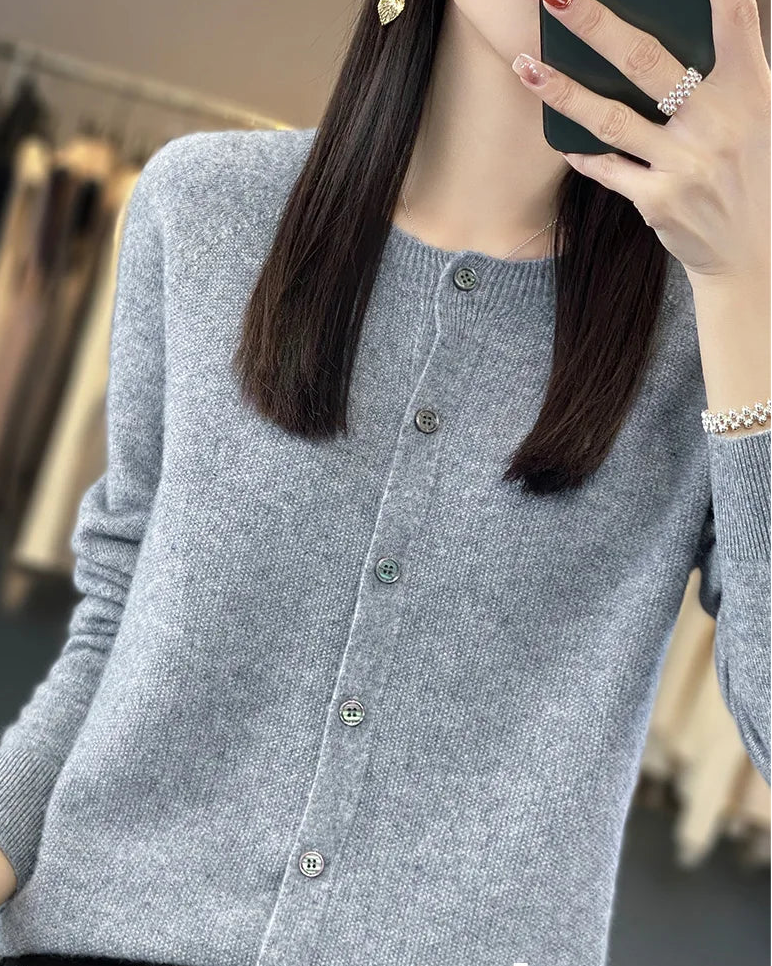 Pure Wool O-Neck Cardigan