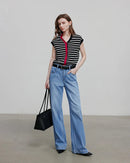 Striped Contrast V-Neck Knit Sleeveless Top
