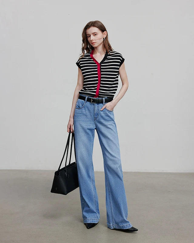 Striped Contrast V-Neck Knit Sleeveless Top
