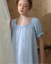 Cotton Short Sleeves Lace Nightdress