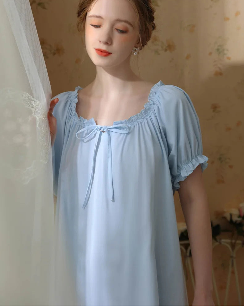 Cotton Short Sleeves Lace Nightdress