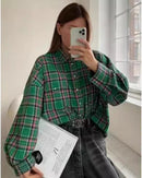 Vintage Plaid Oversized Long-Sleeve Shirt
