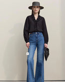 Ruffled V-Neck Long-Sleeved Loose-Fitting Shirt