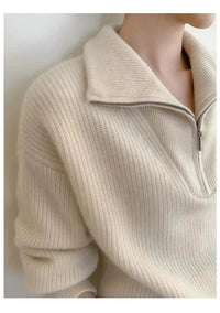 Gentle Herd Lapel Zipper Cashmere Pullover