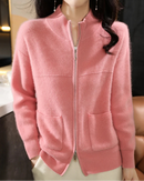 Merino Wool Mock Neck Zip Cardigan