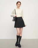 High-Neck Ruffled Knitted Slim-Fit Sweater