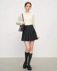 High-Neck Ruffled Knitted Slim-Fit Sweater