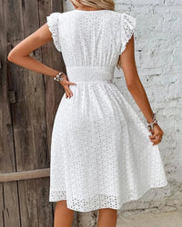 V-Neck Lace Waist Flare Sleeve A-Line Beach Dress