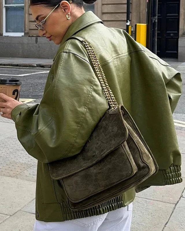 Vintage Lapel PU Leather Moto Jacket