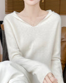 Merino Wool Hooded Pullover Sweater