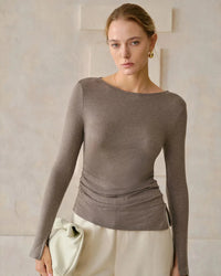 Crew Neck Long-Sleeved Irregular Slit T-Shirt