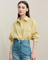 Loose-Fitting Casual Striped Embroidered Shirt
