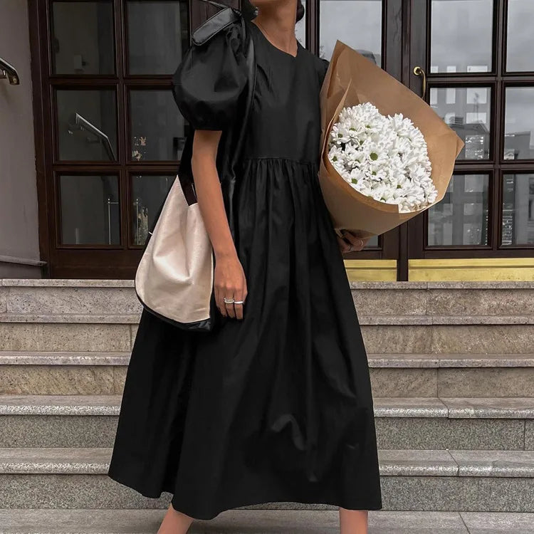 Round-neck Short Sleeve Elegant Black Dress