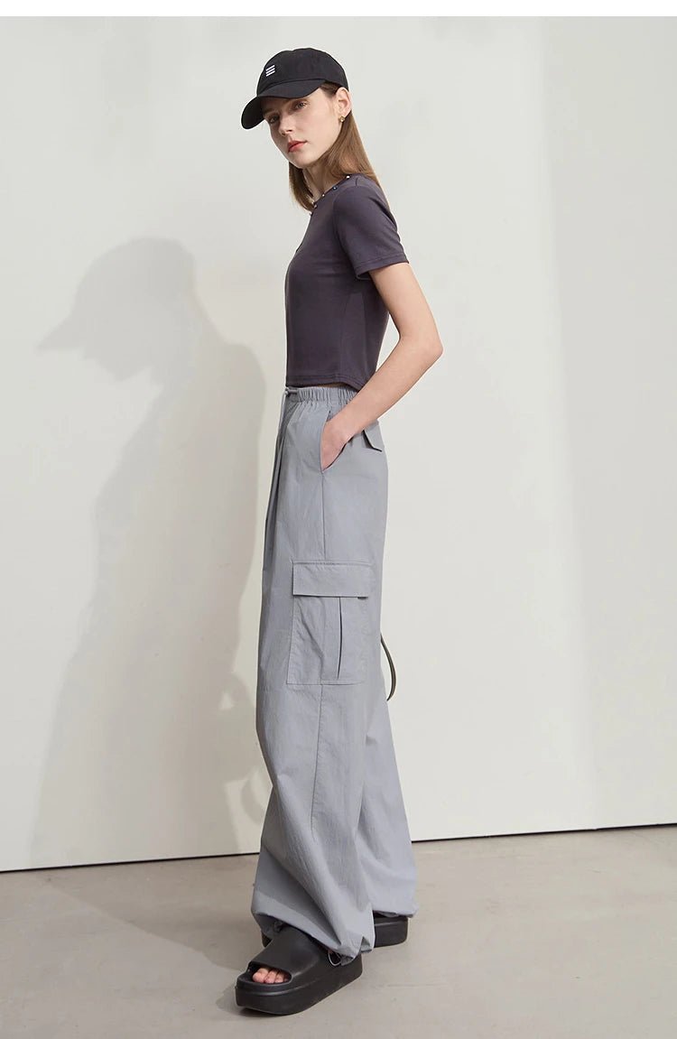 Solid Drawstring Wide-leg Pants