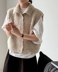 Turn Down Collar Knit Sleeveless Vest