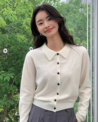 Cashmere Polo Collar Short Cardigan