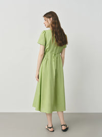 Linen Waist Draped Pleated Dress