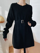 Vintage Round-neck Belted Knitted Dress