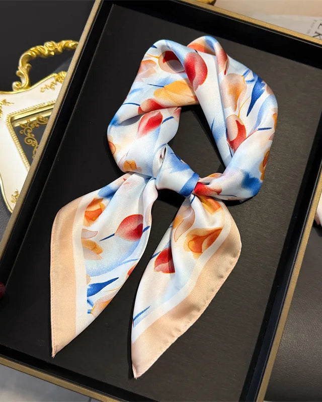 Floral Print Satin Square Scarf