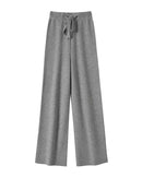 High waist wool knit wide-leg trousers. High-stretch, loose straight full-length fit — soft, warm, and versatile for autumn and winter.