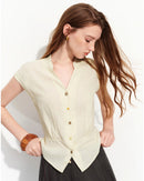 V-Neck Sleeveless Cotton Blouse