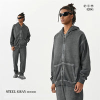 Zipper Washed Distressed Oversized Cotton Hoodies