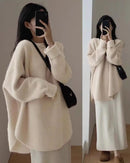 Cashmere Round-Neck Long Split-Hem Pullover