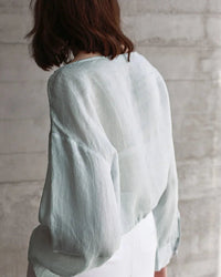 Ramie Crew Neck Long Sleeve Drawstring T-Shirt