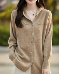 100% merino wool solid hooded pocket long knit cardigan. Soft, slight stretch, and regular fit — a casual elegant autumn winter knitwear coat for women.