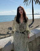 Chiffon Printed V-Neck Fashionable Long Dress