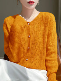 Merino Wool Hollow-Out Pearl Button Cardigan