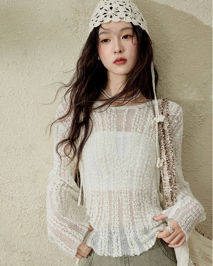 Relaxed Lace Detail Knitted Pullover Top