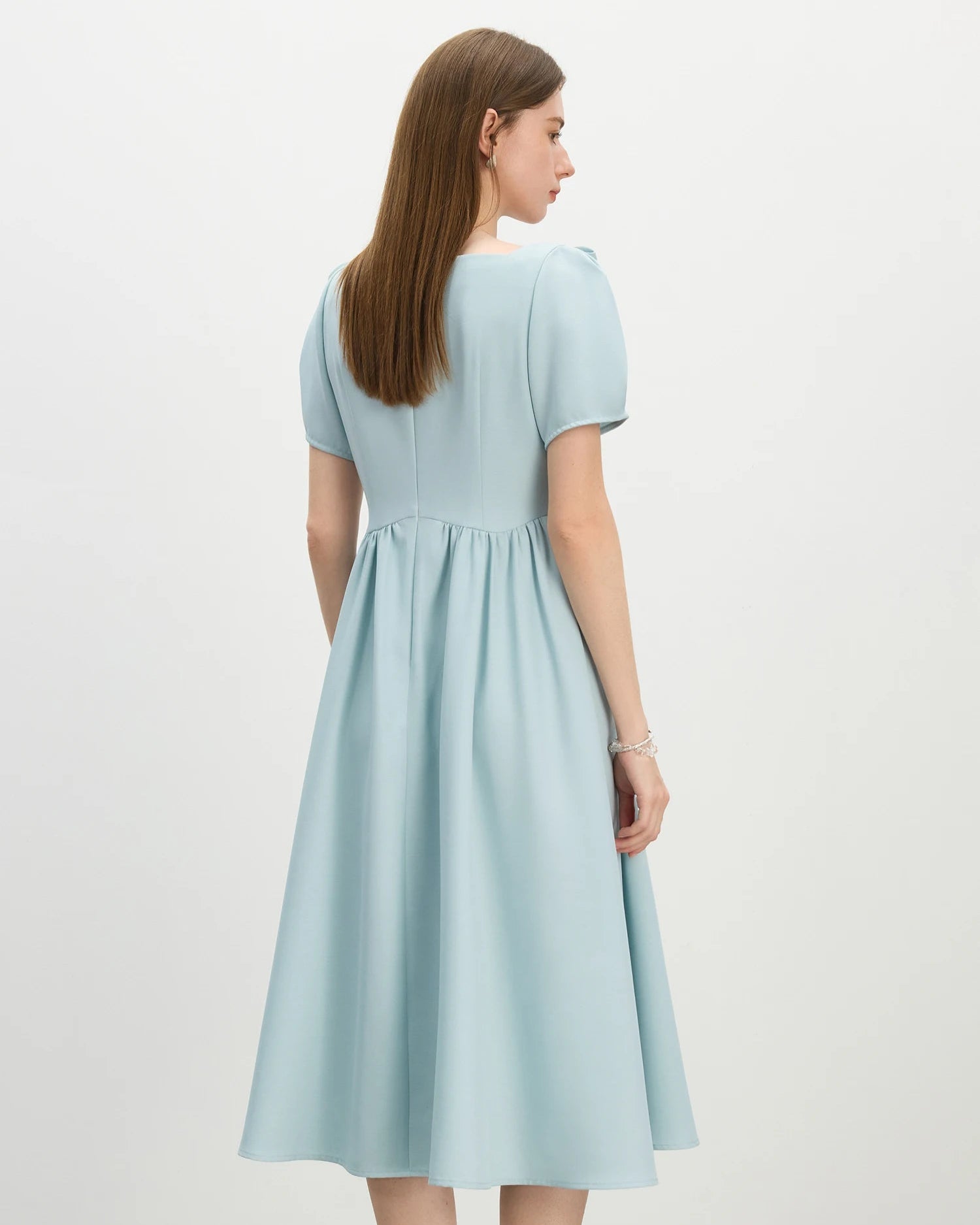 French Square Neck Bow Fitted Dress