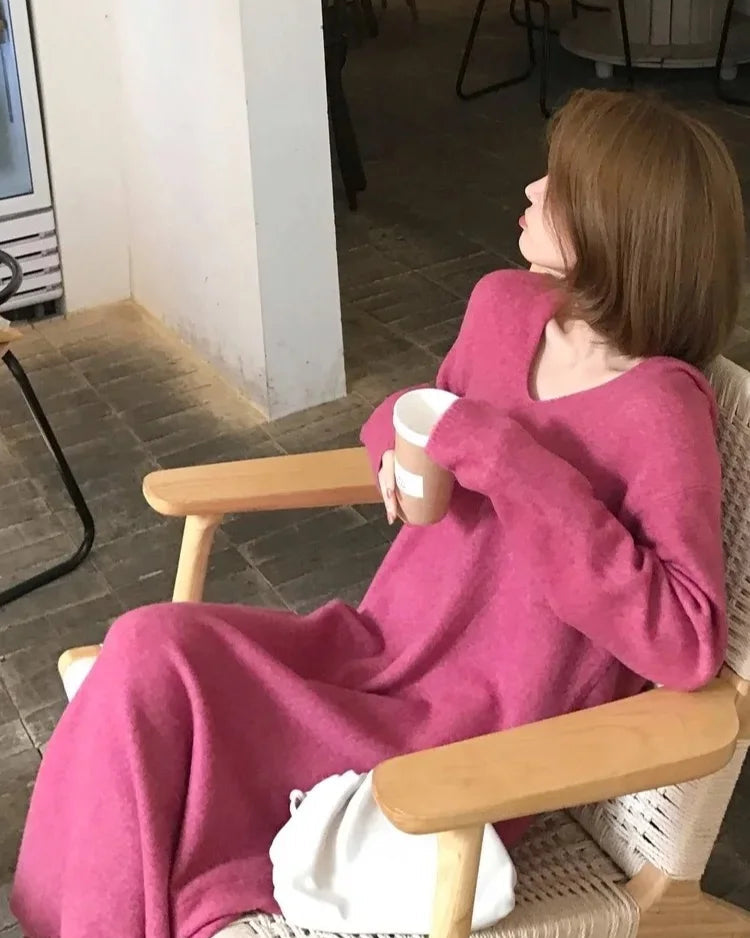 Wool Hooded Straight Sweater Dress
