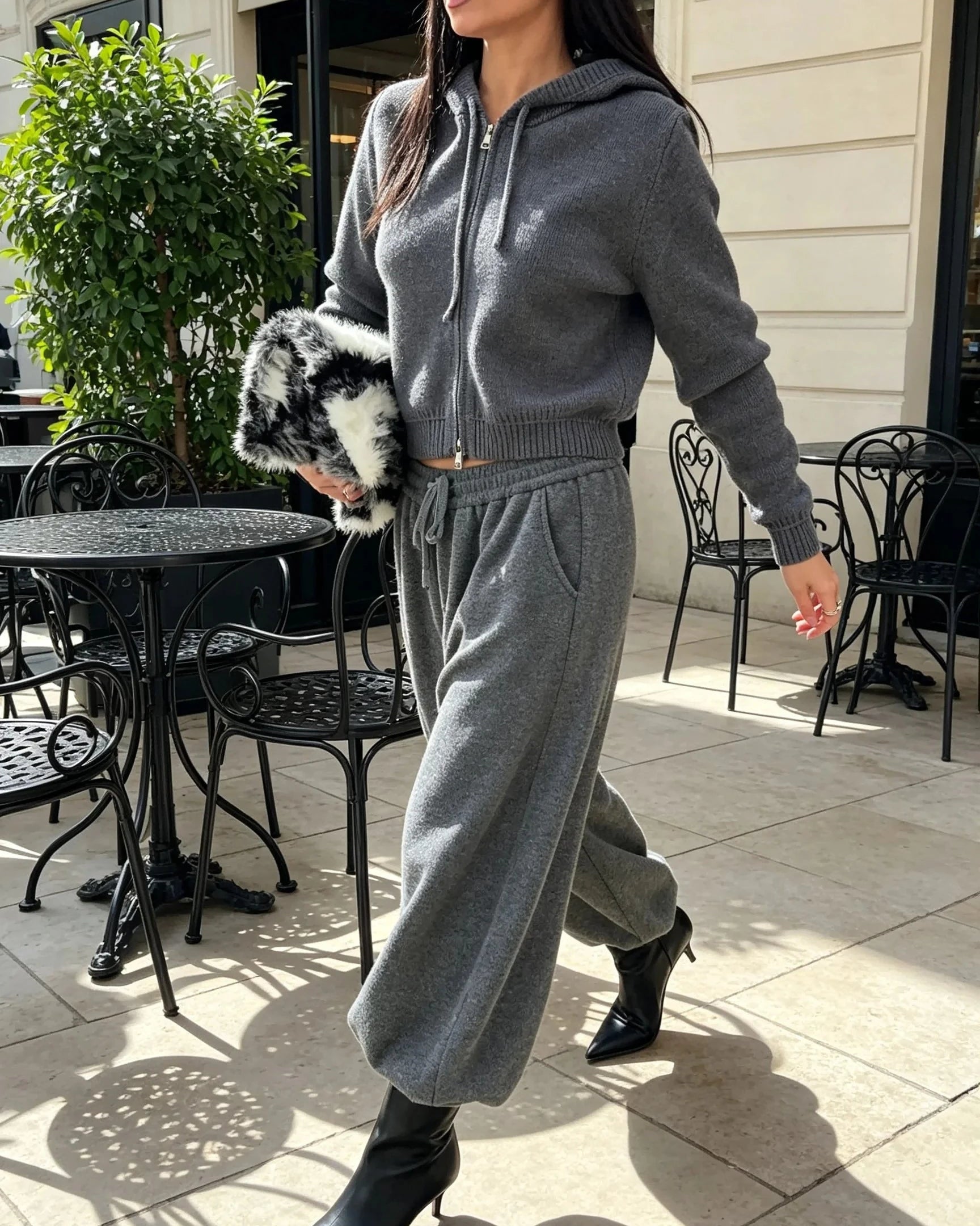 Knit Hoodie Two Piece Set