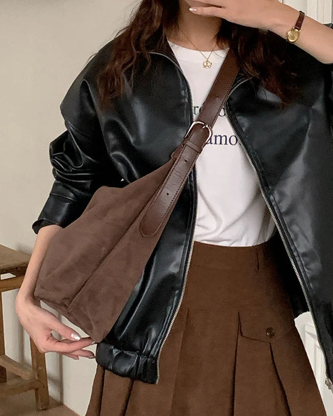Large Faux Suede Casual Tote