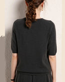 Cashmere Crewneck Half-Sleeve Top