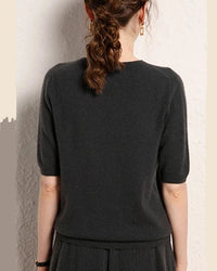 Cashmere Crewneck Half-Sleeve Top