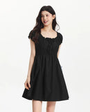 Square Neckline Bow-Trimmed Lace Mini Dress