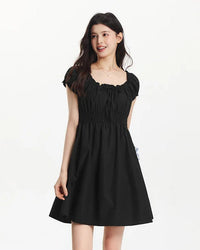 Square Neckline Bow-Trimmed Lace Mini Dress