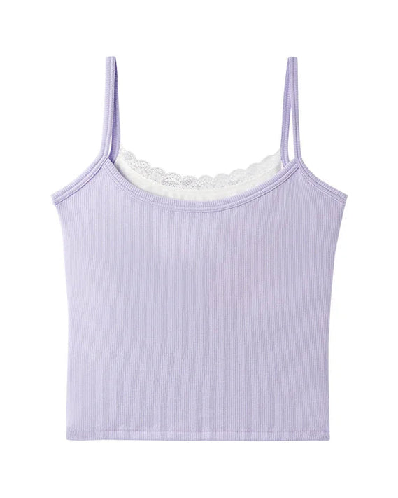 Ribbed-Hem Lace Camisole Vest