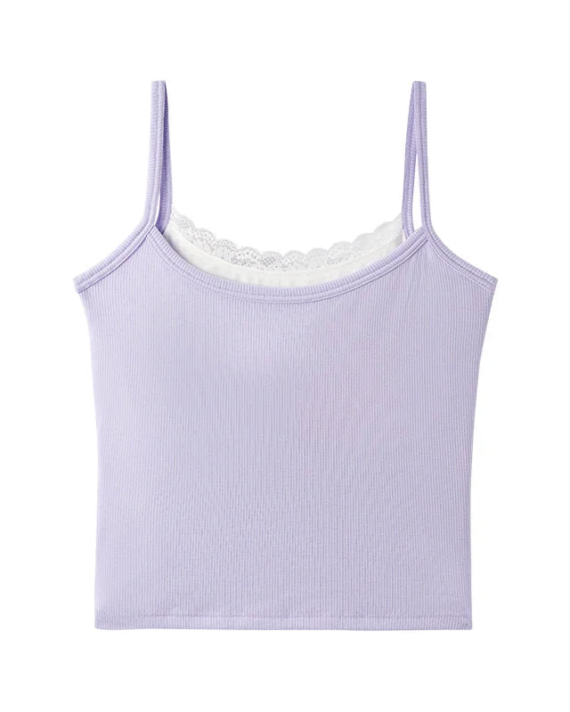 Ribbed-Hem Lace Camisole Vest