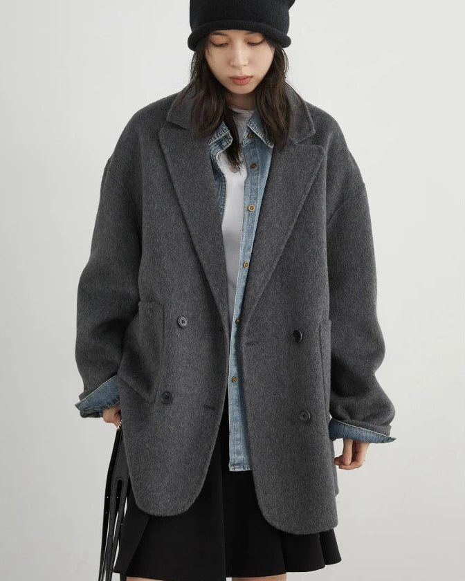 Wool-Blend Double-Breasted Midi Overcoat