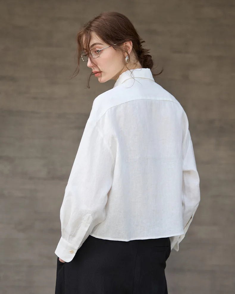 Linen Long-Sleeved Short Loose-Fitting Shirt